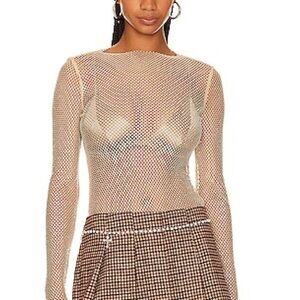 Loba / Revolve Sheer Long-Sleeve Crystal Embellished Mesh Top in Nude